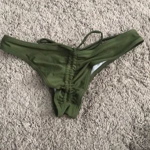 cheeky olive green swim bottoms with bow